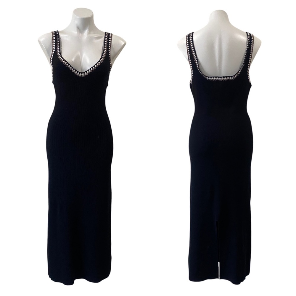 Caroline Constas Chic Black Sleeveless Dress with Ribbed design - sz Large